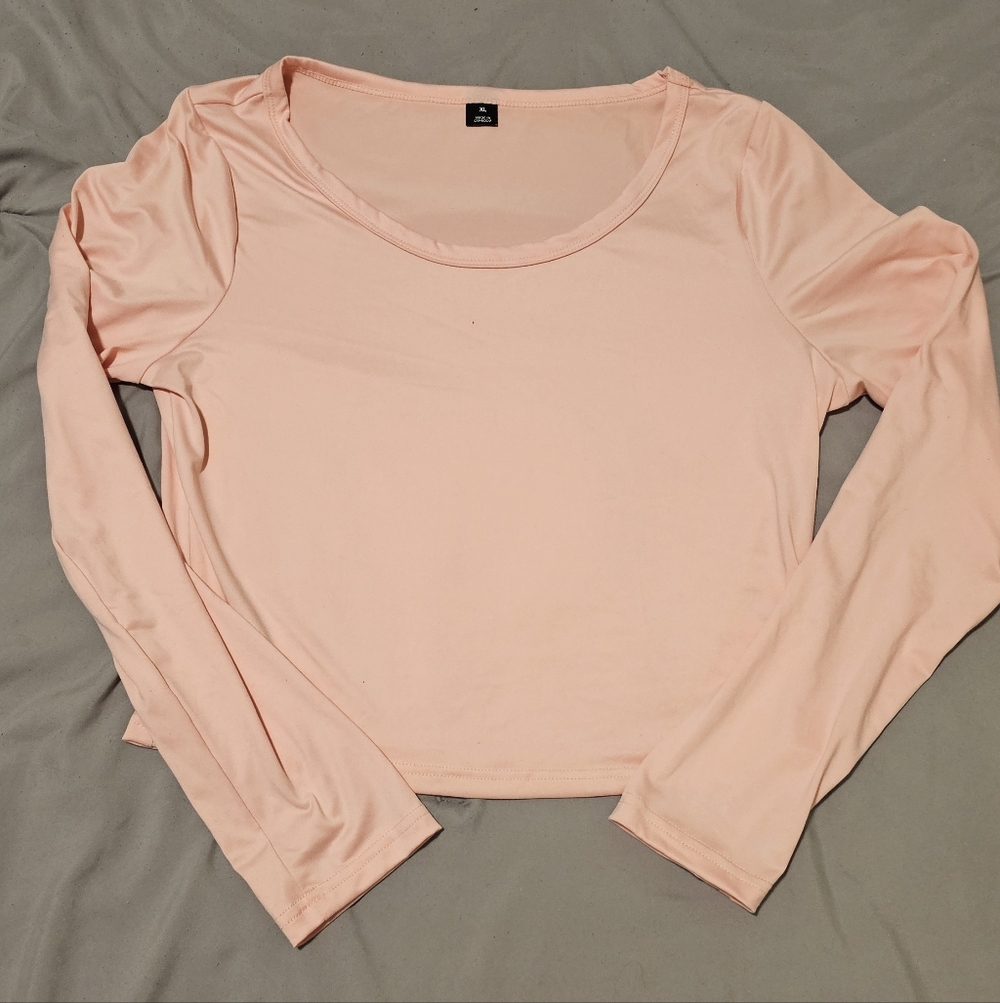 Women's Shein Pink Long Sleeve Crop Top